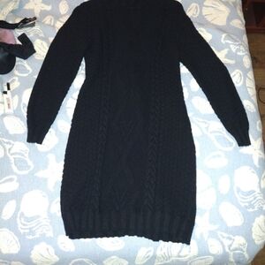 Black Cable Knit Sweater Dress